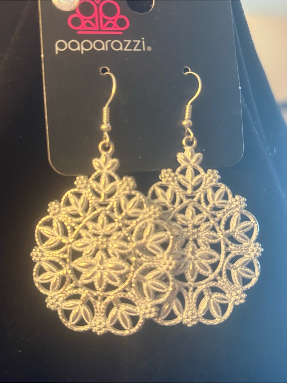 Paparazzi white Filigree Floral Drop Earrings